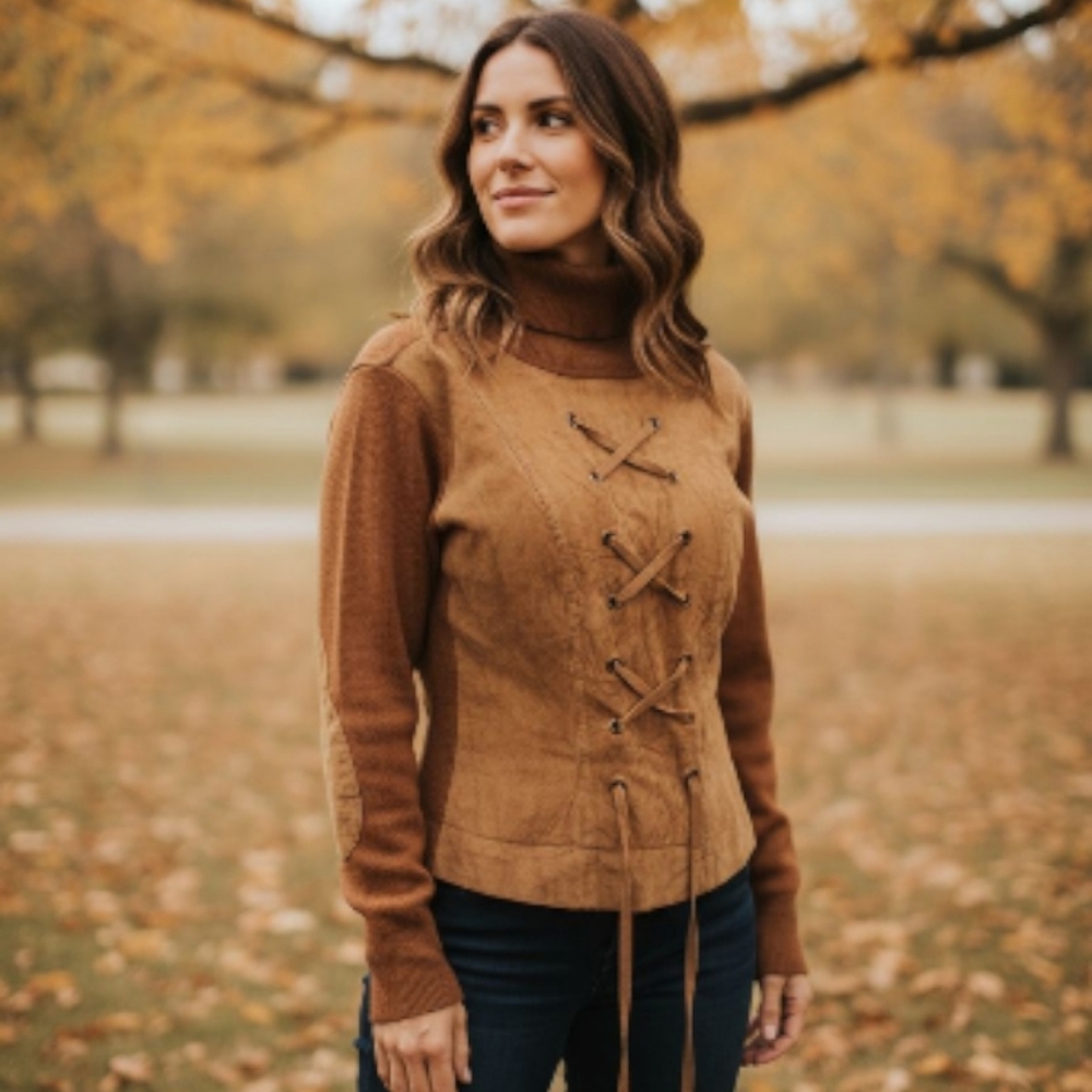 Vintage Brown Suede Lace-Up Jacket | Unique Rustic Design